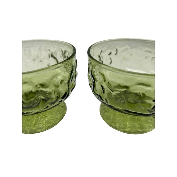 Vintage Anchor Hocking Green Sherbet Cups Milano Lido pattern Set of 2 - Picture 2 of 3